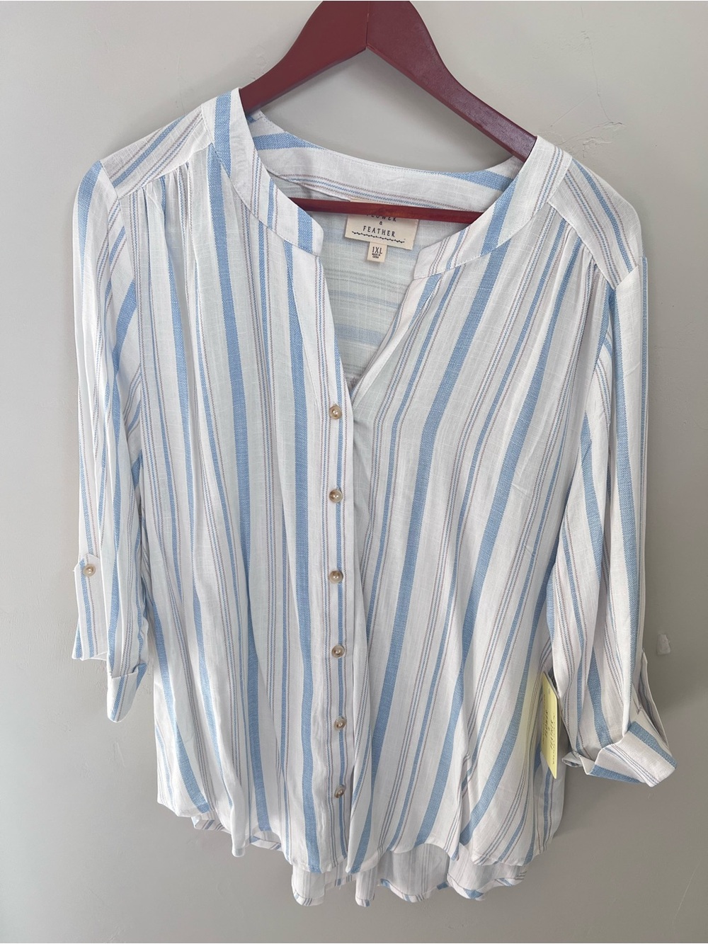 NWT flower & Feather blouse rayon striped short sleeves size 1X